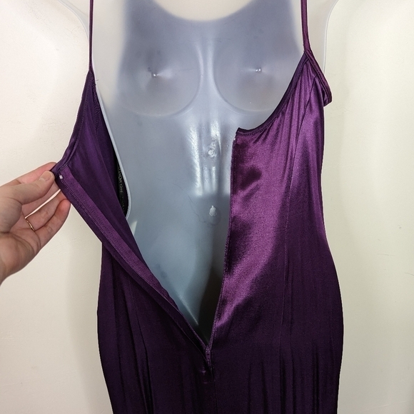 Jessica McClintock Gunne Sax Vintage Satin Embroidered Trumpet Formal Dress - Picture 3 of 6